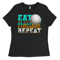 Black eat sleep volleyball repeat Ladies Tee - texasbilliewilder