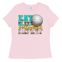 Bubblegum Pink eat sleep volleyball repeat Ladies Tee - texasbilliewilder