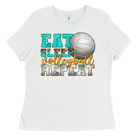 White eat sleep volleyball repeat Ladies Tee - texasbilliewilder