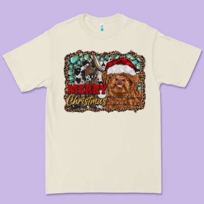 Merry Christmas Highland Cow Premium Tee Designed By Ranaportraitstore