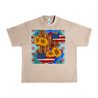 French Oak usa map with sunflowers and leopard seamless pattern Urban Heavy Tee - BundleAndBundleShop
