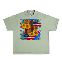 Oil Green usa map with sunflowers and leopard seamless pattern Urban Heavy Tee - BundleAndBundleShop