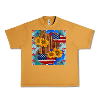 Peanut Butter usa map with sunflowers and leopard seamless pattern Urban Heavy Tee - BundleAndBundleShop