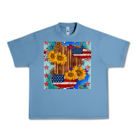 Pebble Blue usa map with sunflowers and leopard seamless pattern Urban Heavy Tee - BundleAndBundleShop