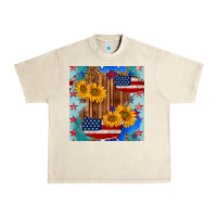 Sandshell usa map with sunflowers and leopard seamless pattern Urban Heavy Tee - BundleAndBundleShop