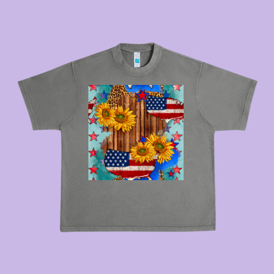 Usa Map With Sunflowers And Leopard Seamless Pattern Urban Heavy Tee Designed By Bundleandbundleshop