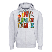 Heather Grey tiny human tamer Zipper Hoodie - NancyCooperArtShop