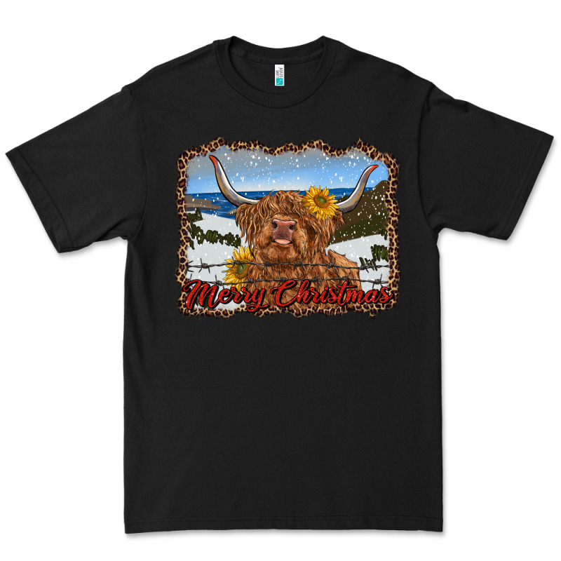 Merry Christmas Highland Cow With Farm Premium Tee by RanaPortraitStore | Teevron