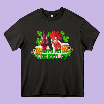 St. Patrick's Day Roosters Let's Get Lucked Up Heavy Core Tee Designed By Ranaportraitstore
