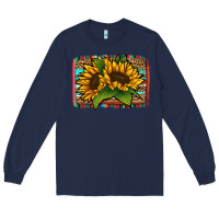 Navy Sunflower With Serape Background Long Sleeve Tee - Jasminsmagicworld