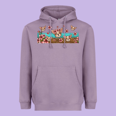 Floral Chihuahua Dogs Heavyweight Hoodie Designed By Jasminsmagicworld