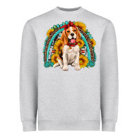 Heather Grey beagle turquoise and sunflowers rainbow Heavyweight Sweatshirt - Artiststas