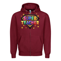 Burgundy super teacher with leopard Zipper Hoodie - NancyCooperArtShop