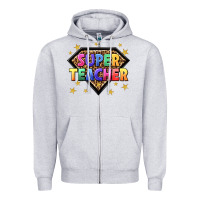 Heather Grey super teacher with leopard Zipper Hoodie - NancyCooperArtShop