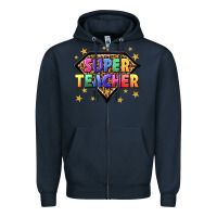 Navy super teacher with leopard Zipper Hoodie - NancyCooperArtShop