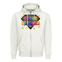 Oatmeal Heather super teacher with leopard Zipper Hoodie - NancyCooperArtShop