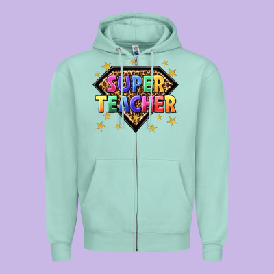 Super Teacher With Leopard Zipper Hoodie Designed By Nancycooperartshop