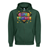 Sports Green super teacher with leopard Zipper Hoodie - NancyCooperArtShop