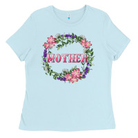 Baby Blue Mother With Floral Wreath Ladies Tee - RanaPortraitStore