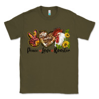 Army Green Peace Love Rooster With Sunflowers Classic Tee - LillyAllenDesigns