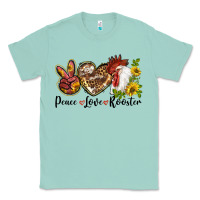 Seafoam Peace Love Rooster With Sunflowers Classic Tee - LillyAllenDesigns