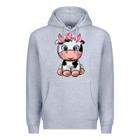 Heather Grey cute cow Premium Hoodie - texasbilliewilder