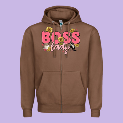 Boss Lady Zipper Hoodie Designed By Maliassmallbusiness