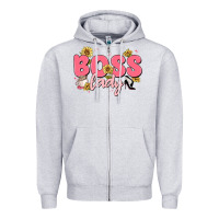 Heather Grey boss lady Zipper Hoodie - MaliasSmallBusiness