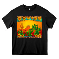Black desert sunset with cactus sunflowers and leopard Heavy Core Tee - Artiststas