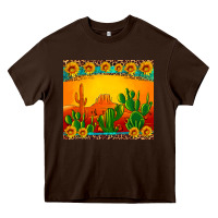 Chocolate Brown desert sunset with cactus sunflowers and leopard Heavy Core Tee - Artiststas
