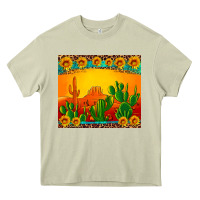 Mossy desert sunset with cactus sunflowers and leopard Heavy Core Tee - Artiststas