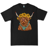 Black highland cow with sunflower and gemstone Premium Tee - RanaPortraitStore