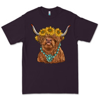 Plum highland cow with sunflower and gemstone Premium Tee - RanaPortraitStore