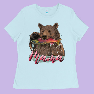 Ladies Tee Mother's Day Mama Bear Hunting Fish