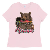Bubblegum Pink Mother's Day Mama Bear Hunting Fish Ladies Tee - RanaPortraitStore