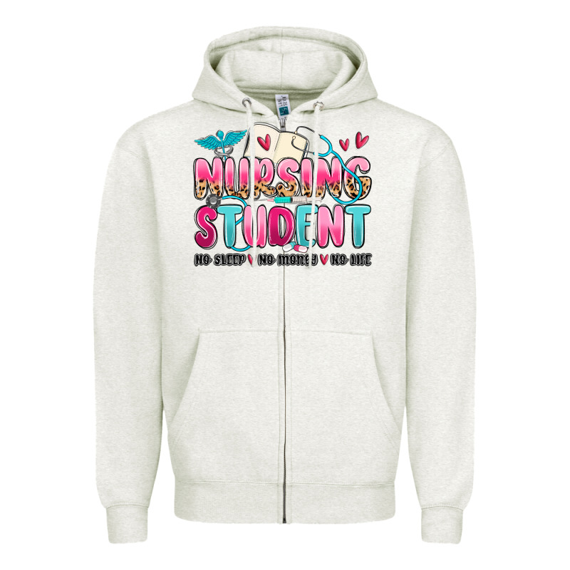 Nursing Student No Sleep No Money No Life Zipper Hoodie by MaliasSmallBusiness | Teevron