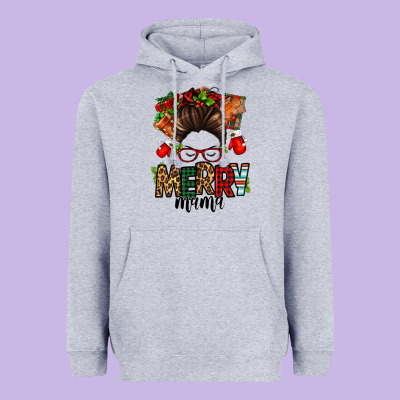Christmas Merry Mama Messy Bun Heavyweight Hoodie Designed By Jasminsmagicworld