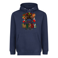 Navy Christmas merry mama messy bun Heavyweight Hoodie - Jasminsmagicworld