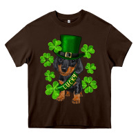 Chocolate Brown st. patrick's day lucky dachshund puppy Heavy Core Tee - RanaPortraitStore