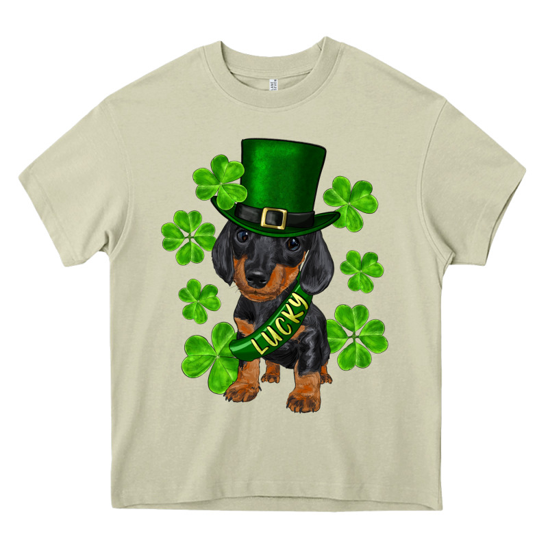 St. Patrick's Day Lucky Dachshund Puppy Heavy Core Tee by RanaPortraitStore | Teevron