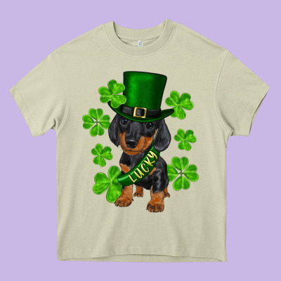 St. Patrick's Day Lucky Dachshund Puppy Heavy Core Tee Designed By Ranaportraitstore