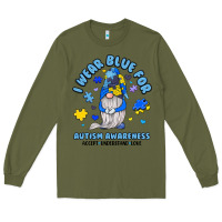 Army Green i wear blue for autism awareness Long Sleeve Tee - JahusDesignShop