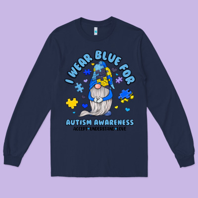 I Wear Blue For Autism Awareness Long Sleeve Tee Designed By Jahusdesignshop