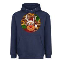 Navy cute reindeer head Christmas Heavyweight Hoodie - Jasminsmagicworld