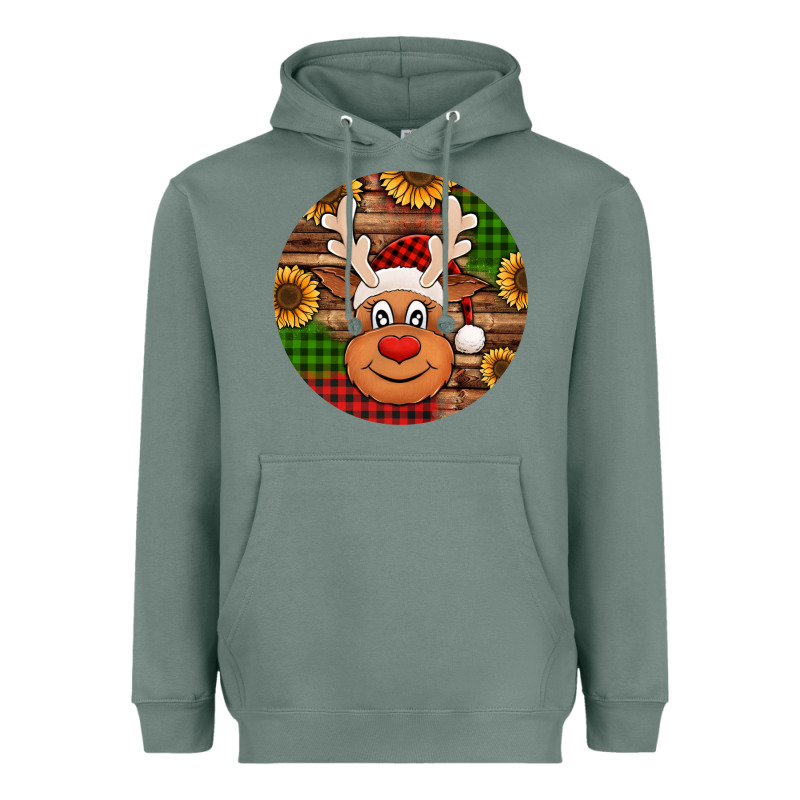 Cute Reindeer Head Christmas Heavyweight Hoodie by Jasminsmagicworld | Teevron