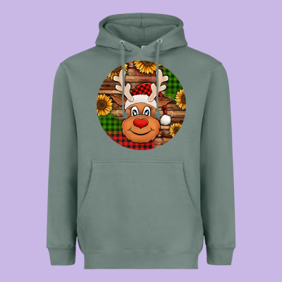Cute Reindeer Head Christmas Heavyweight Hoodie Designed By Jasminsmagicworld