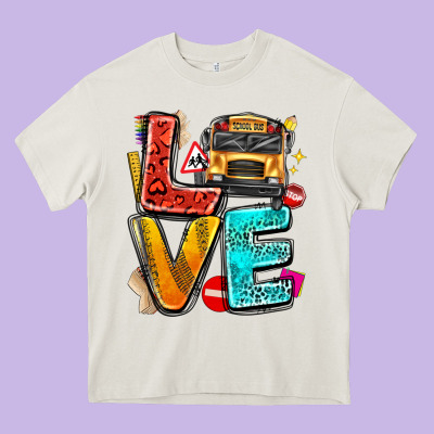 Love School Bus Heavy Core Tee Designed By Texasbilliewilder