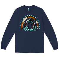 Navy blessed rainbow cowhide aztec Long Sleeve Tee - Jasminsmagicworld