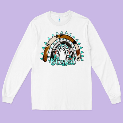 Blessed Rainbow Cowhide Aztec Long Sleeve Tee Designed By Jasminsmagicworld