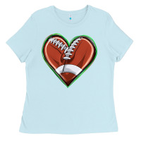 Baby Blue football heart Ladies Tee - texasbilliewilder